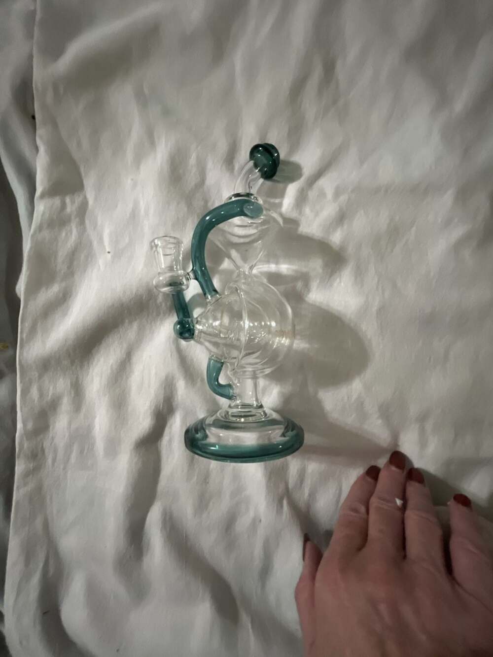 Clover Glass Recycler Piece Teal/ green  Clear